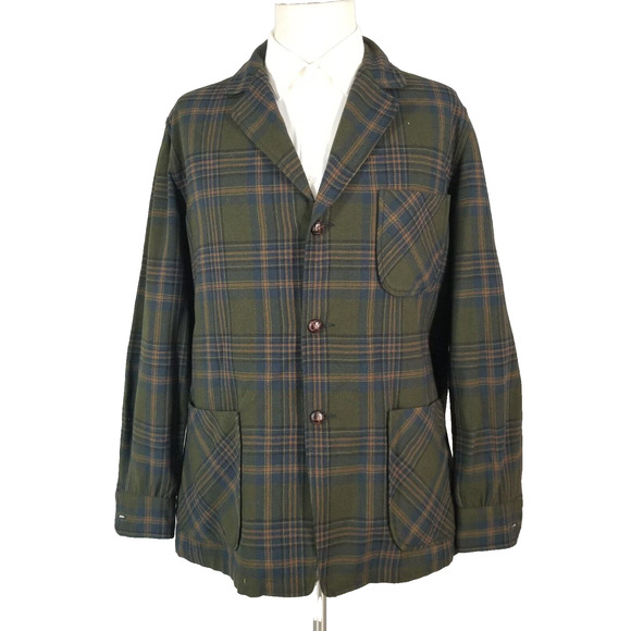 Pendleton Jacket Sport Coat Mens Medium Tartan Plaid Green Wool Vintage FLAWED